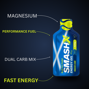 SmashX Energy Gel for padel with fast carbohydrates, sustained energy release, electrolyte support, and easy digestion during play